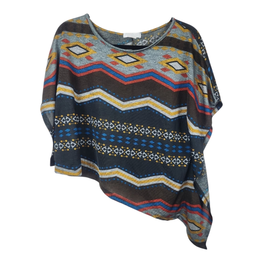 Vtg Toska Southwestern Assymetrical Poncho Kaftan Blouse Aztec Boho Western
